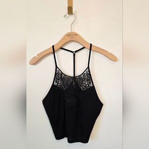74. Black Crop Lace Tank Top